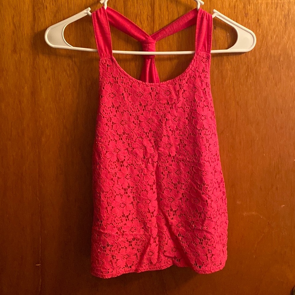 Justice Floral Lace Pink Sleeveless Top w/ Knotted Back & Attached Inside Top